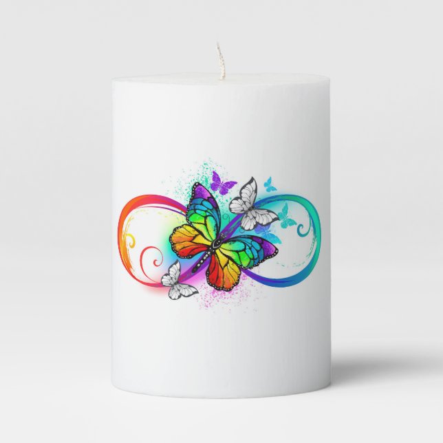 Bright infinity with rainbow butterfly pillar candle (Front)