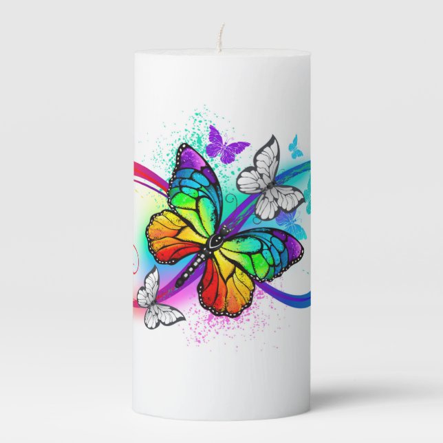 Bright infinity with rainbow butterfly pillar candle (Front)