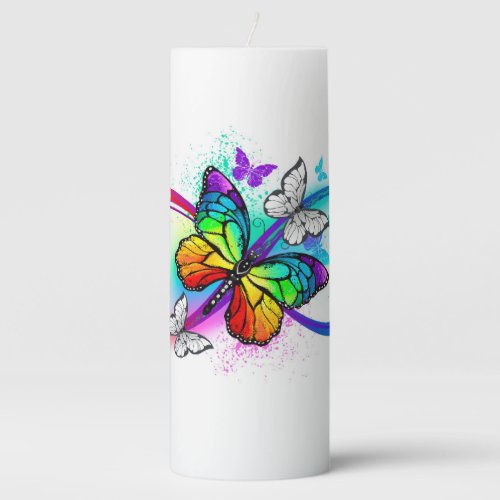 Bright infinity with rainbow butterfly pillar candle