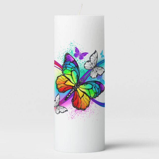 Bright infinity with rainbow butterfly pillar candle (Front)