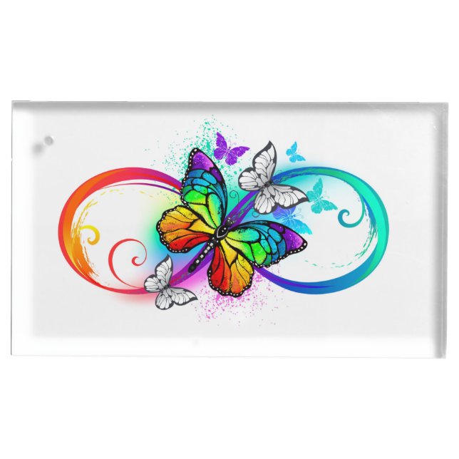 Bright infinity with rainbow butterfly place card holder (Front)
