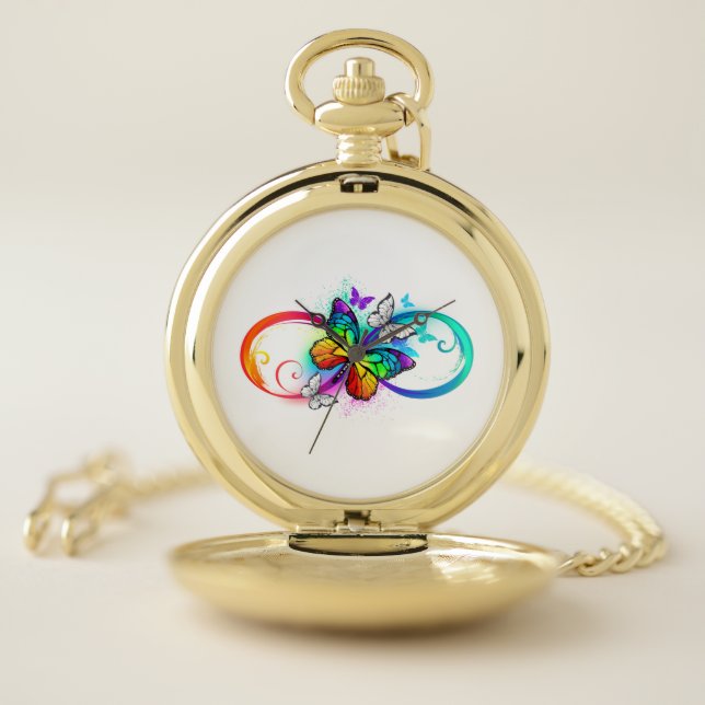Bright infinity with rainbow butterfly pocket watch (Inside)