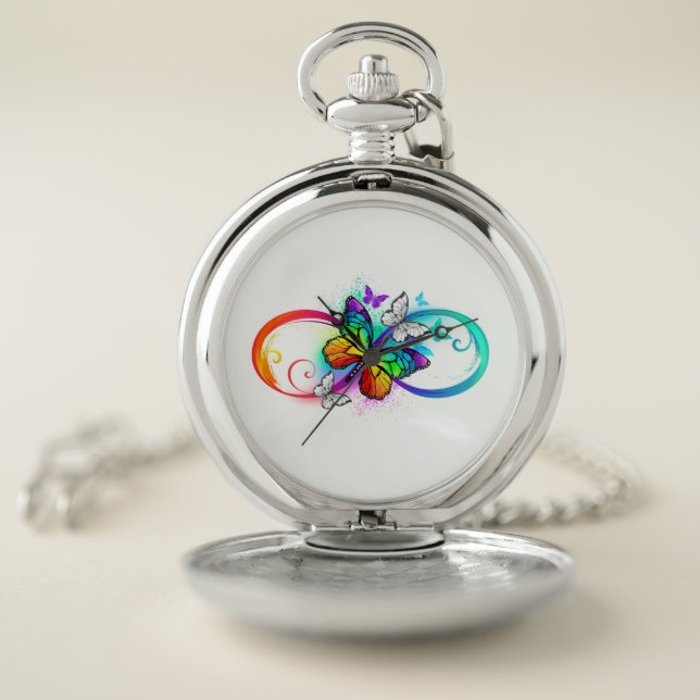 Bright infinity with rainbow butterfly pocket watch (Inside)