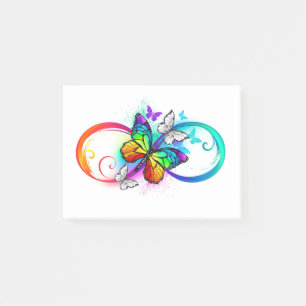 Bright infinity with rainbow butterfly post-it notes