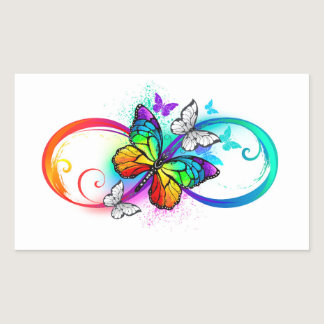 Bright infinity with rainbow butterfly rectangular sticker