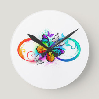 Bright infinity with rainbow butterfly round clock