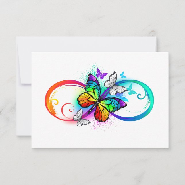 Bright infinity with rainbow butterfly RSVP card (Front)