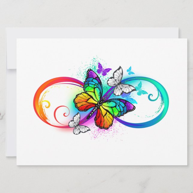 Bright infinity with rainbow butterfly save the date (Front)
