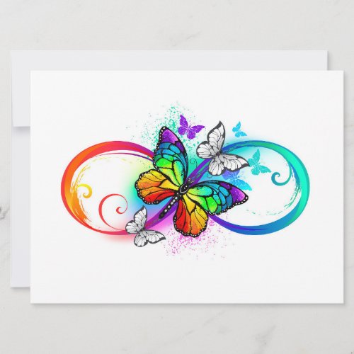 Bright infinity with rainbow butterfly save the date