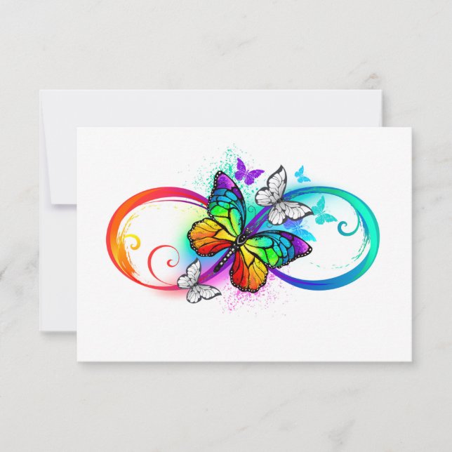Bright infinity with rainbow butterfly save the date (Front)
