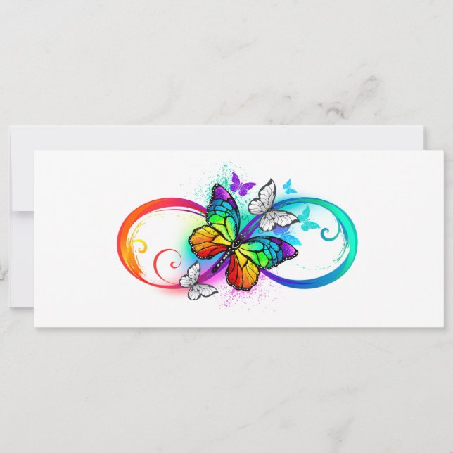 Bright infinity with rainbow butterfly save the date (Front)
