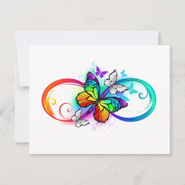 Bright infinity with rainbow butterfly save the date (Front)