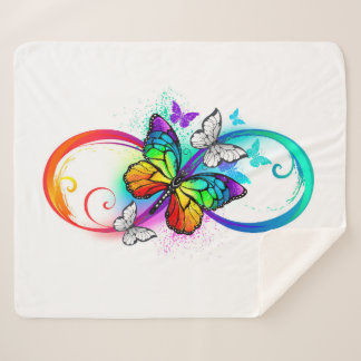 Bright infinity with rainbow butterfly sherpa blanket