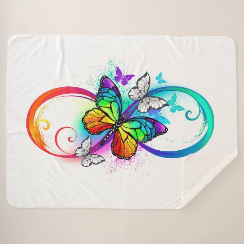 Bright infinity with rainbow butterfly sherpa blanket