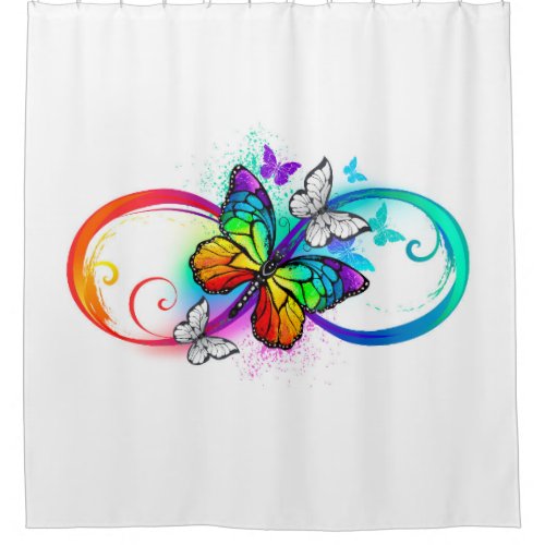 Bright infinity with rainbow butterfly shower curtain