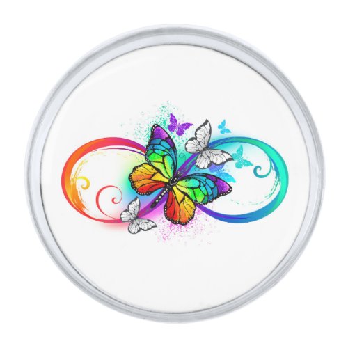 Bright infinity with rainbow butterfly silver finish lapel pin