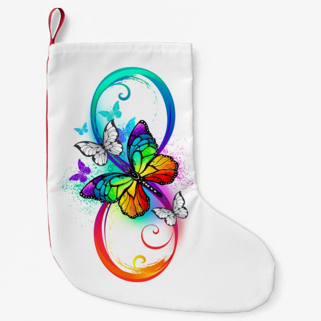 Bright infinity with rainbow butterfly small christmas stocking (Front)