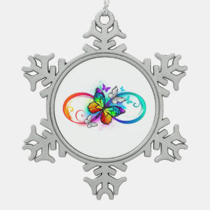 Bright infinity with rainbow butterfly snowflake pewter christmas ornament