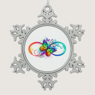 Bright infinity with rainbow butterfly snowflake pewter christmas ornament