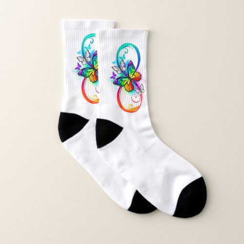 Bright infinity with rainbow butterfly socks