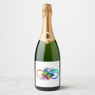 Bright infinity with rainbow butterfly sparkling wine label