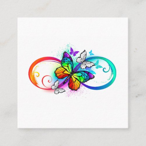 Bright infinity with rainbow butterfly square business card