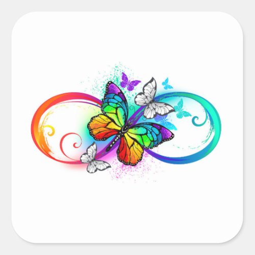 Bright infinity with rainbow butterfly square sticker