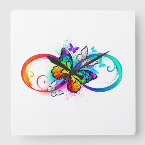 Bright infinity with rainbow butterfly square wall clock