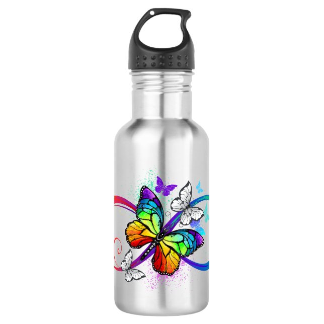 Bright infinity with rainbow butterfly stainless steel water bottle (Front)
