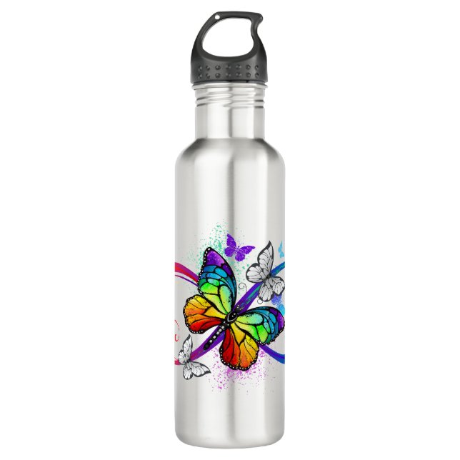 Bright infinity with rainbow butterfly stainless steel water bottle (Front)