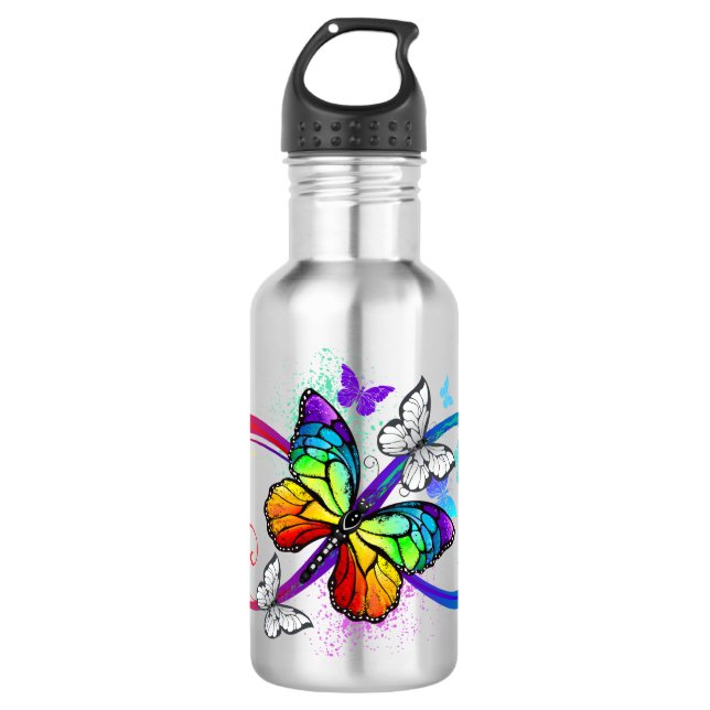 Bright infinity with rainbow butterfly stainless steel water bottle (Front)