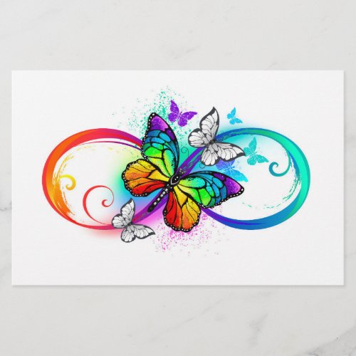 Bright infinity with rainbow butterfly stationery