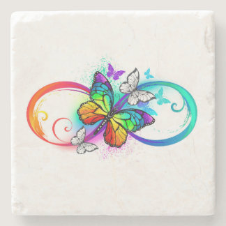 Bright infinity with rainbow butterfly stone coaster