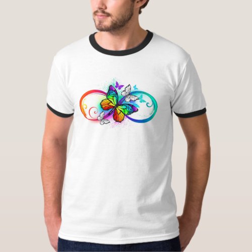 Bright infinity with rainbow butterfly  T_Shirt