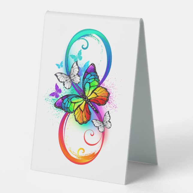 Bright infinity with rainbow butterfly table tent (Front)