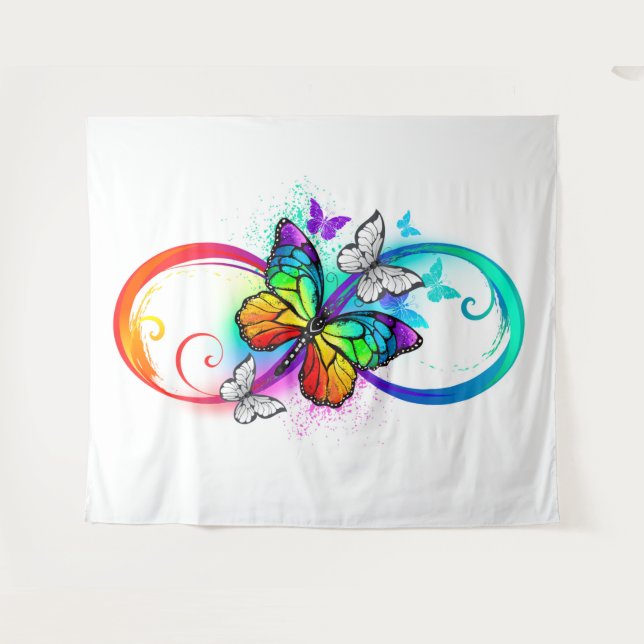 Bright infinity with rainbow butterfly tapestry (Front (Horizontal))