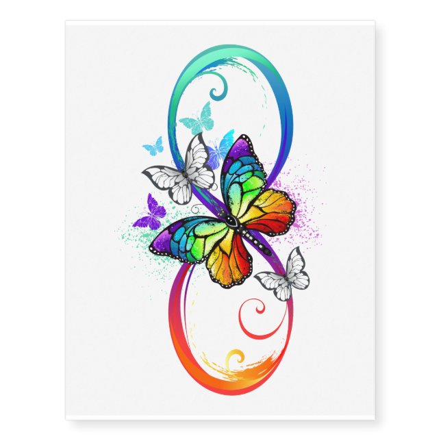Bright infinity with rainbow butterfly temporary tattoos (Front)