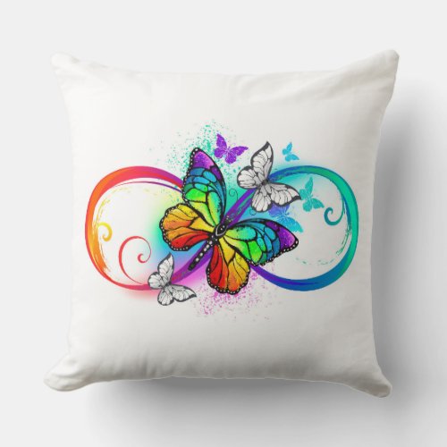 Bright infinity with rainbow butterfly throw pillow