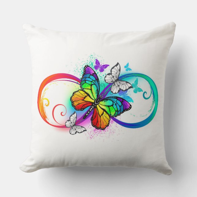 Bright infinity with rainbow butterfly throw pillow (Front)