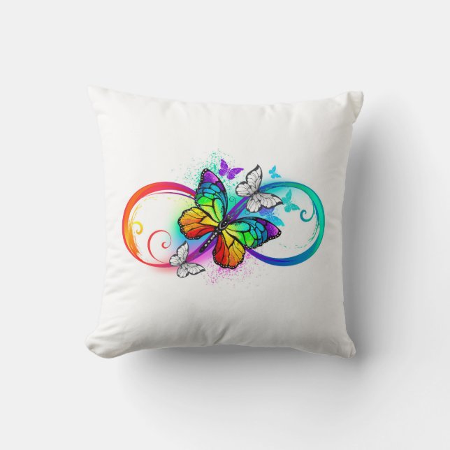Bright infinity with rainbow butterfly throw pillow (Front)