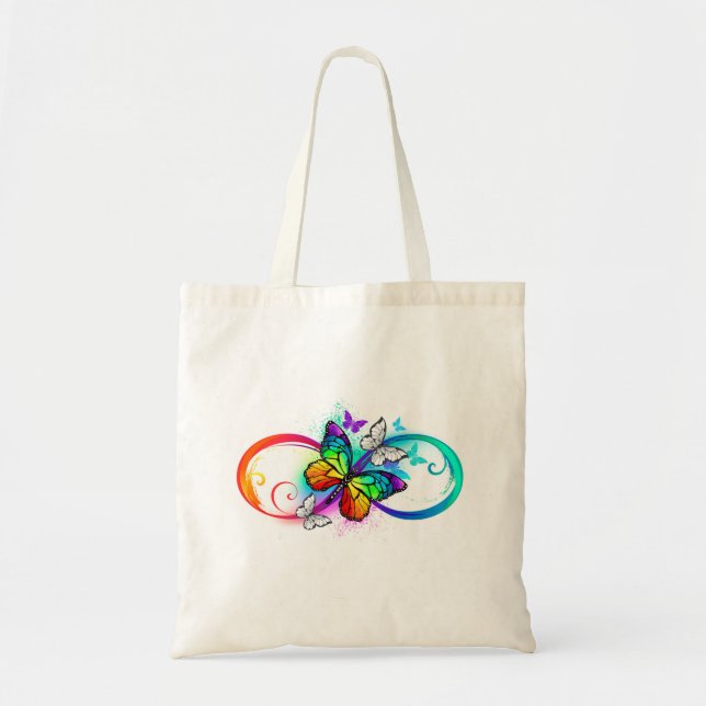 Bright infinity with rainbow butterfly tote bag (Front)