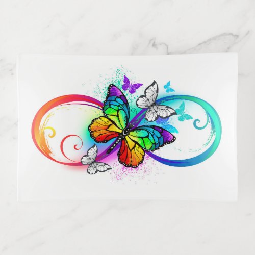 Bright infinity with rainbow butterfly trinket tray