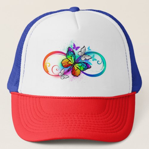 Bright infinity with rainbow butterfly trucker hat