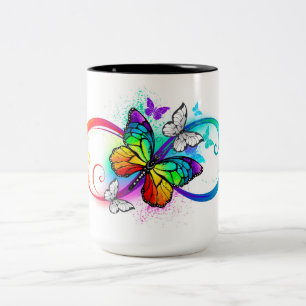 Bright infinity with rainbow butterfly Two-Tone coffee mug