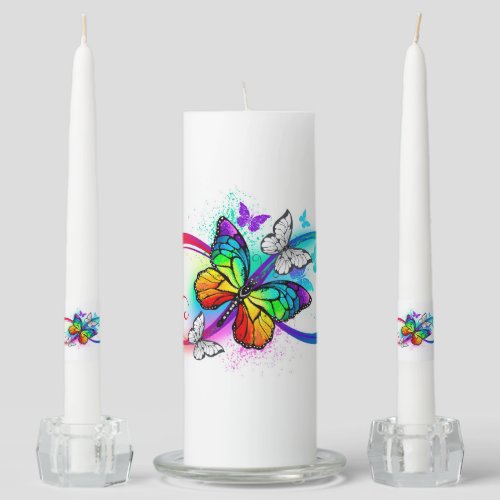 Bright infinity with rainbow butterfly unity candle set