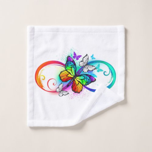 Bright infinity with rainbow butterfly wash cloth