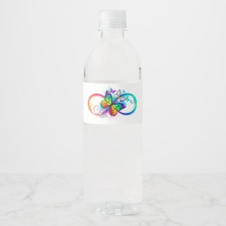 Bright infinity with rainbow butterfly water bottle label