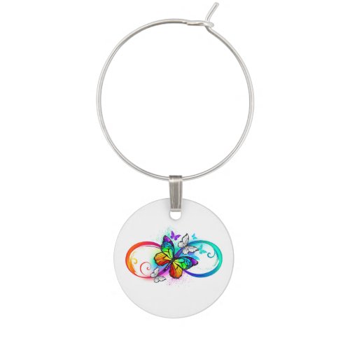 Bright infinity with rainbow butterfly wine charm