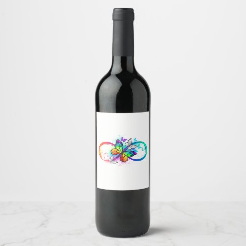 Bright infinity with rainbow butterfly wine label