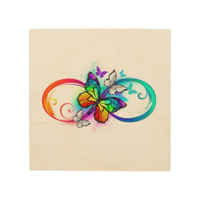 Bright infinity with rainbow butterfly wood wall art (Front)
